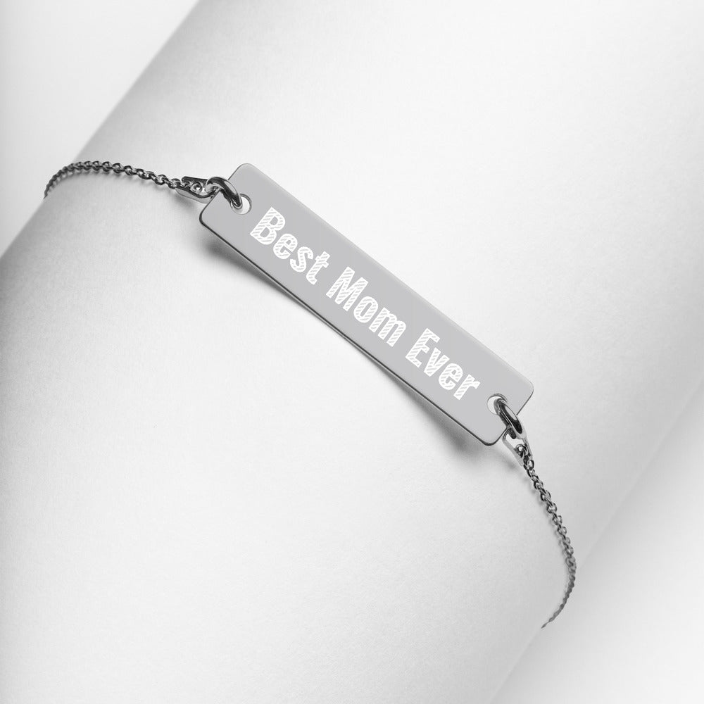 Personalized Best Mom Ever Bar Necklace. Engraved Silver Bar Chain Necklace. Gold Plated Sterling Silver Necklace for Moms. Perfect Gift for Moms, Her, Wife, Girlfriend. Made in USA-Rhodium, White and Black, 18K Rose Gold and 24K Gold Plated Necklace.