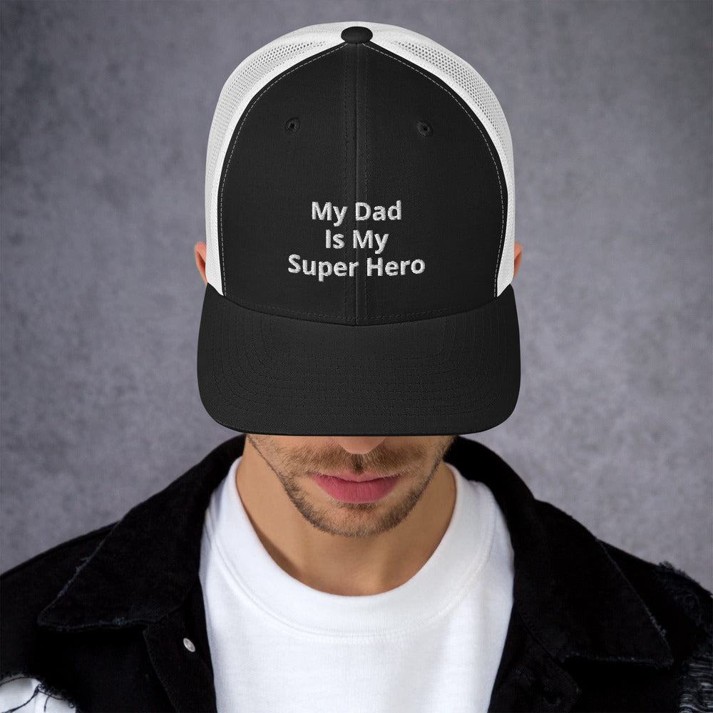 My Dad Is My Hero Trucker Cap. Custom Mesh Hat for Fathers Day. Hat Gift for Men. Daddy Summer Beach Hat. Gift for Dad, Grandpa, Son, Grandson. Holiday Gift for Men