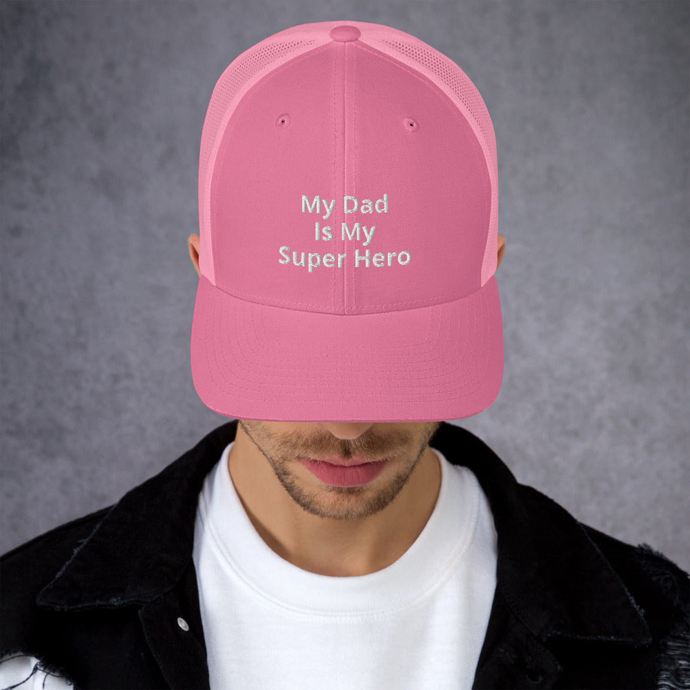 My Dad Is My Hero Trucker Cap. Custom Mesh Hat for Fathers Day. Hat Gift for Men. Daddy Summer Beach Hat. Gift for Dad, Grandpa, Son, Grandson. Holiday Gift for Men