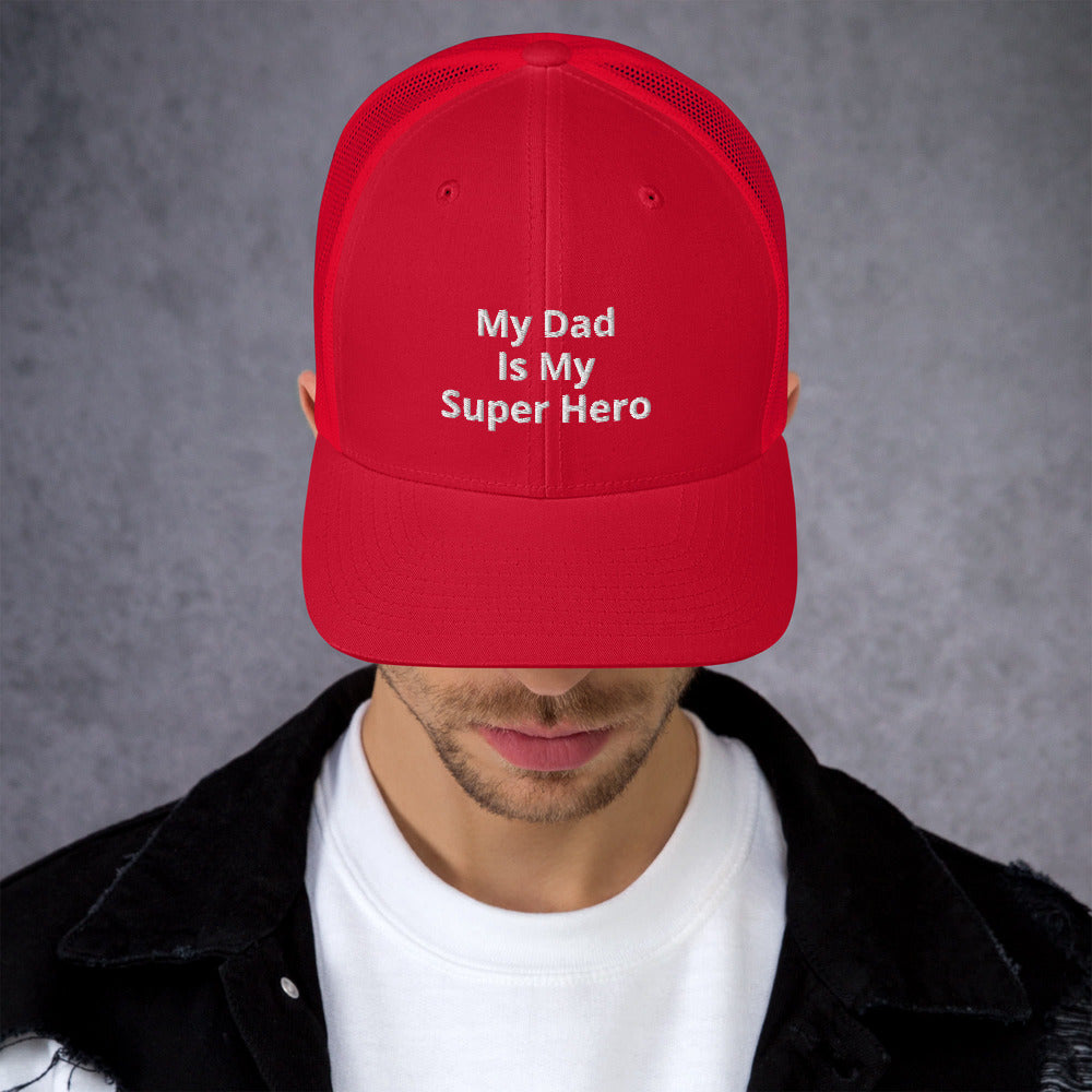 My Dad Is My Hero Trucker Cap. Custom Mesh Hat for Fathers Day. Hat Gift for Men. Daddy Summer Beach Hat. Gift for Dad, Grandpa, Son, Grandson. Holiday Gift for Men