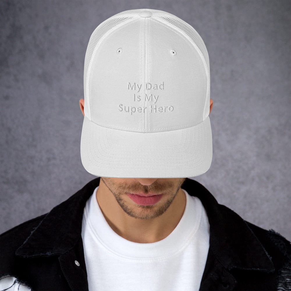 My Dad Is My Hero Trucker Cap. Custom Mesh Hat for Fathers Day. Hat Gift for Men. Daddy Summer Beach Hat. Gift for Dad, Grandpa, Son, Grandson. Holiday Gift for Men