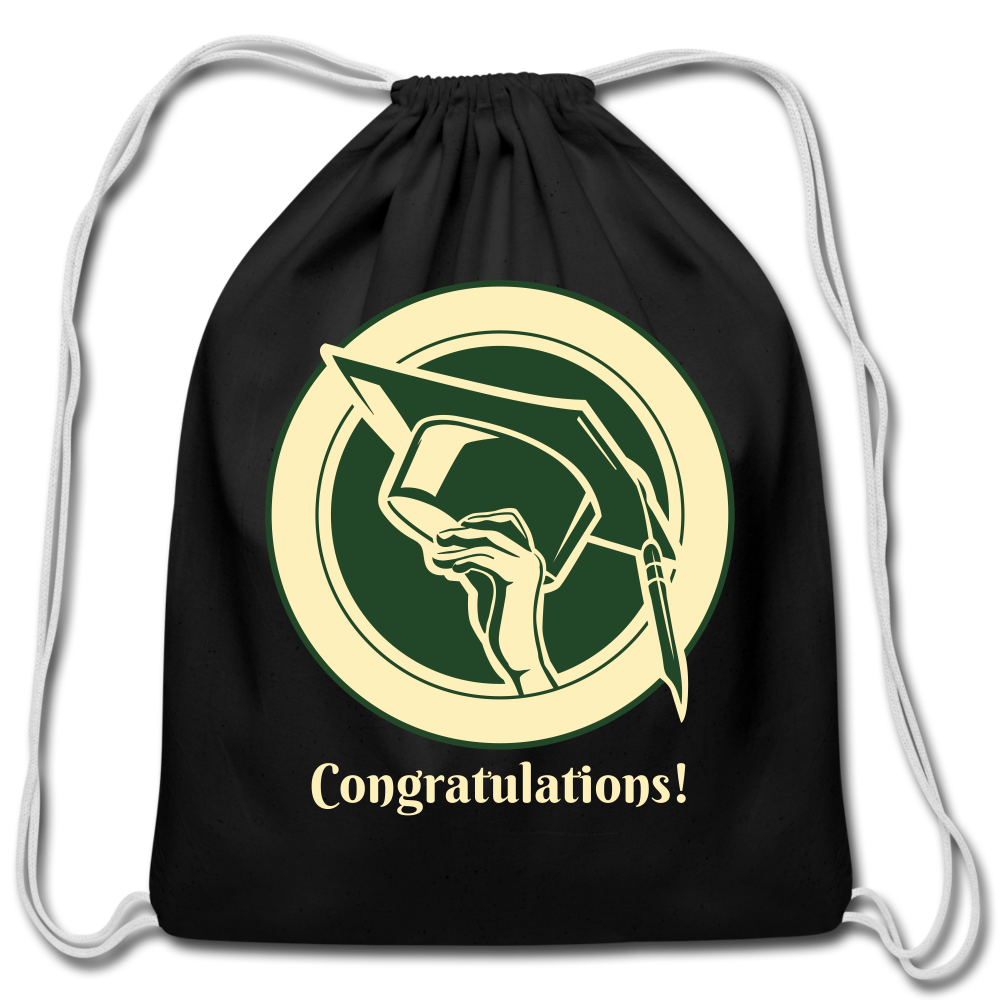 Personalized Cotton Drawstring Bag. Congratulations Graphic Bag. Graduation Custom Gift. College Bag for Freshman. Milestone Gifts - black