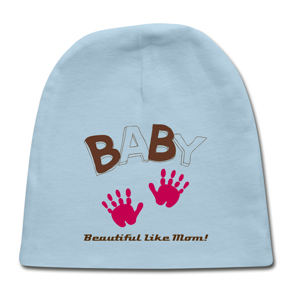 Personalized Custom Baby Girl Cap. Beautiful Like Mom Baby Shower, Sex Revealed Gift for Baby Girl. Baby Cap for New Born Infants, and Toddlers, DIY Customizable Baby Cap - light blue