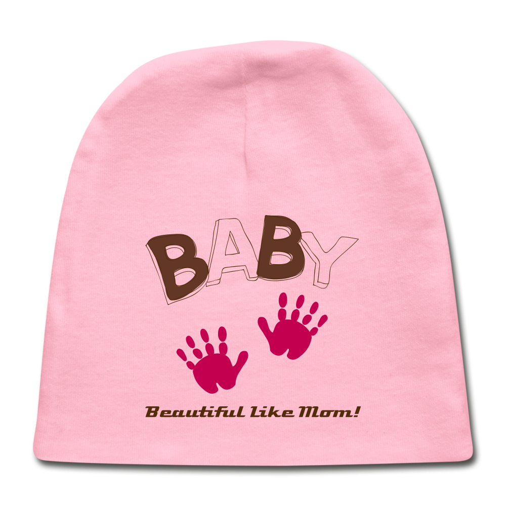 Personalized Custom Baby Girl Cap. Beautiful Like Mom Baby Shower, Sex Revealed Gift for Baby Girl. Baby Cap for New Born Infants, and Toddlers, DIY Customizable Baby Cap - light pink