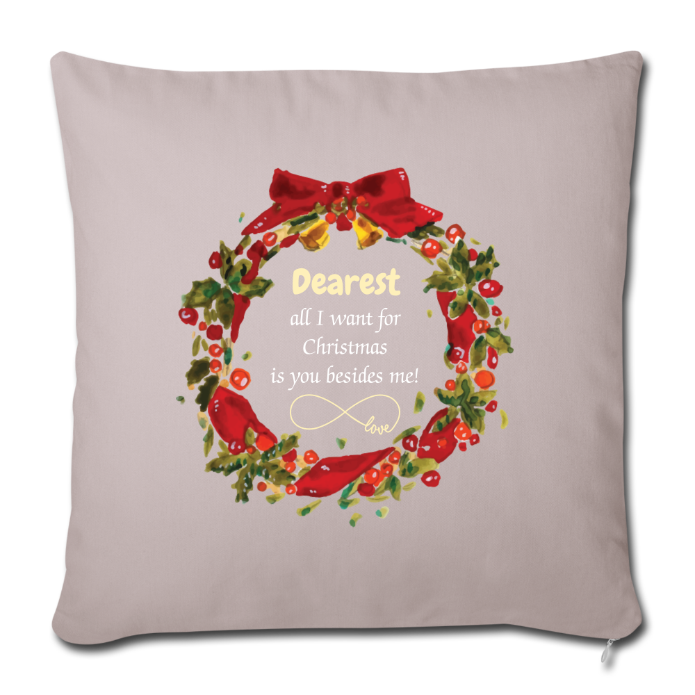 Personalized Throw Pillow Cover for Couples, Partners. Merry Christmas Decorative Pillow Cover. 18” x 18” DIY Customizable Throw Pillow Case for Spouses - light taupe