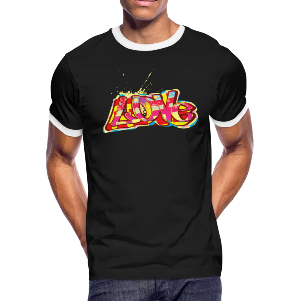 Men's Ringer T-Shirt. Love Graphic Tee for Men. - black/white