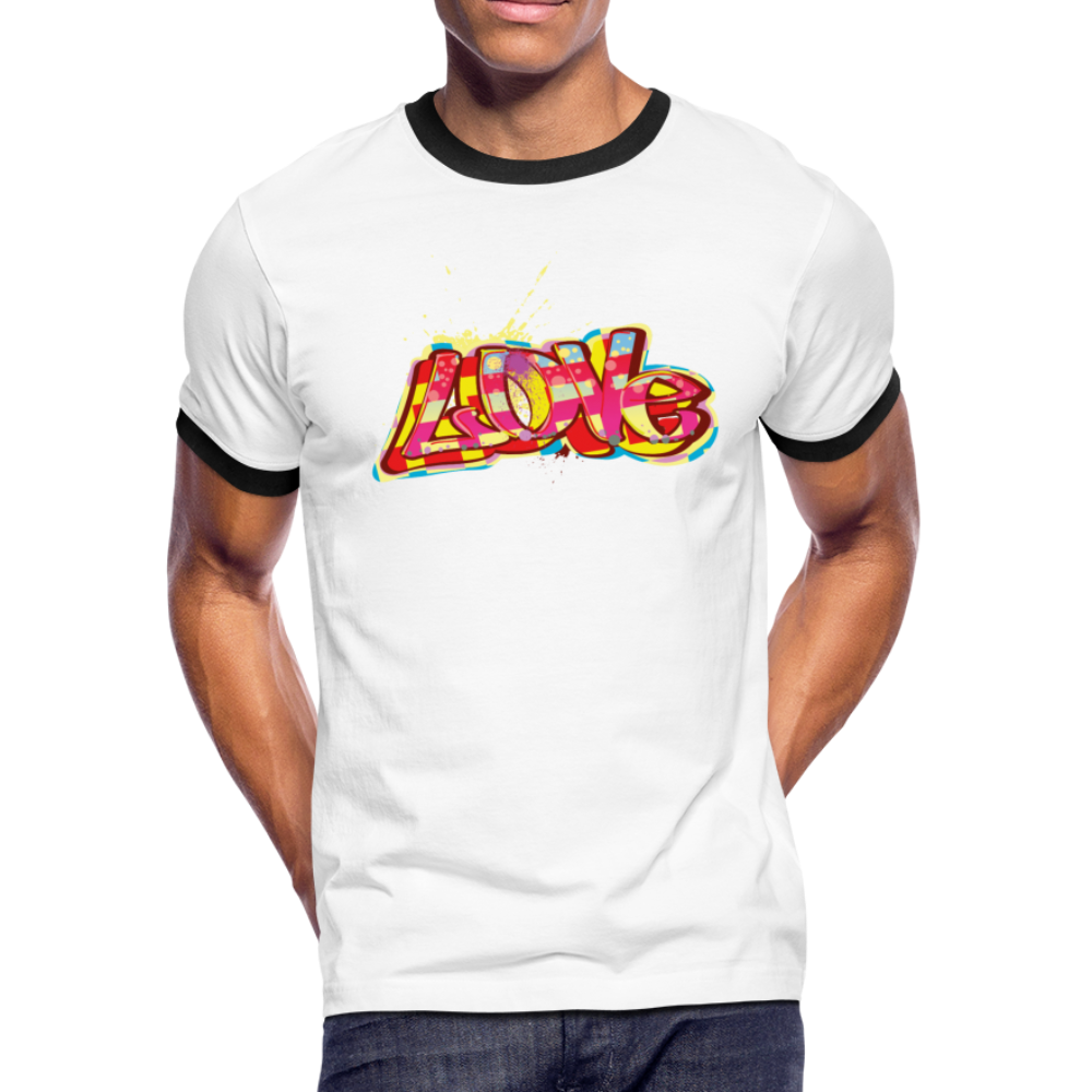 Men's Ringer T-Shirt. Love Graphic Tee for Men. - white/black