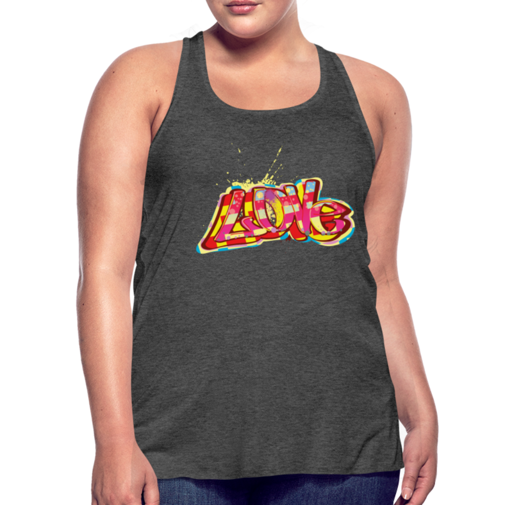Women's Flowy Tank Top. Love Print Flowy Tank Top. Plus Size Tank for Her. Graphic Tank for Women - deep heather