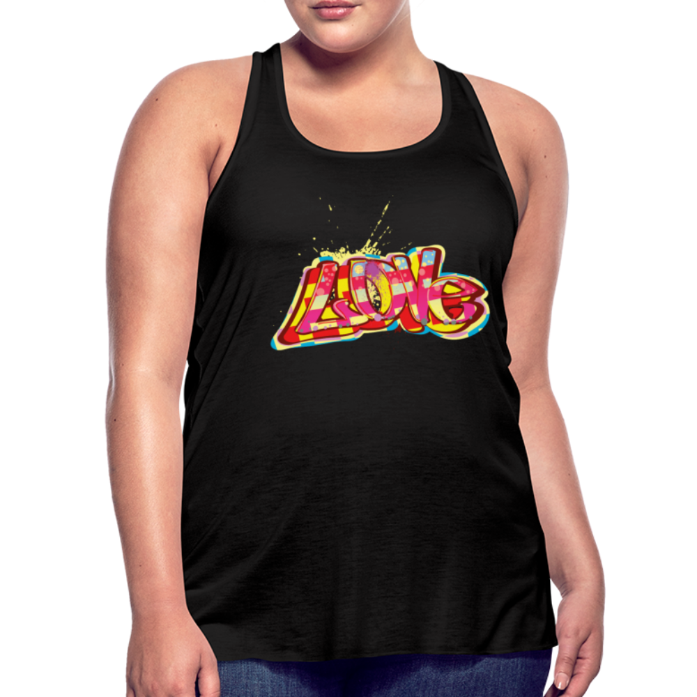 Women's Flowy Tank Top. Love Print Flowy Tank Top. Plus Size Tank for Her. Graphic Tank for Women - black