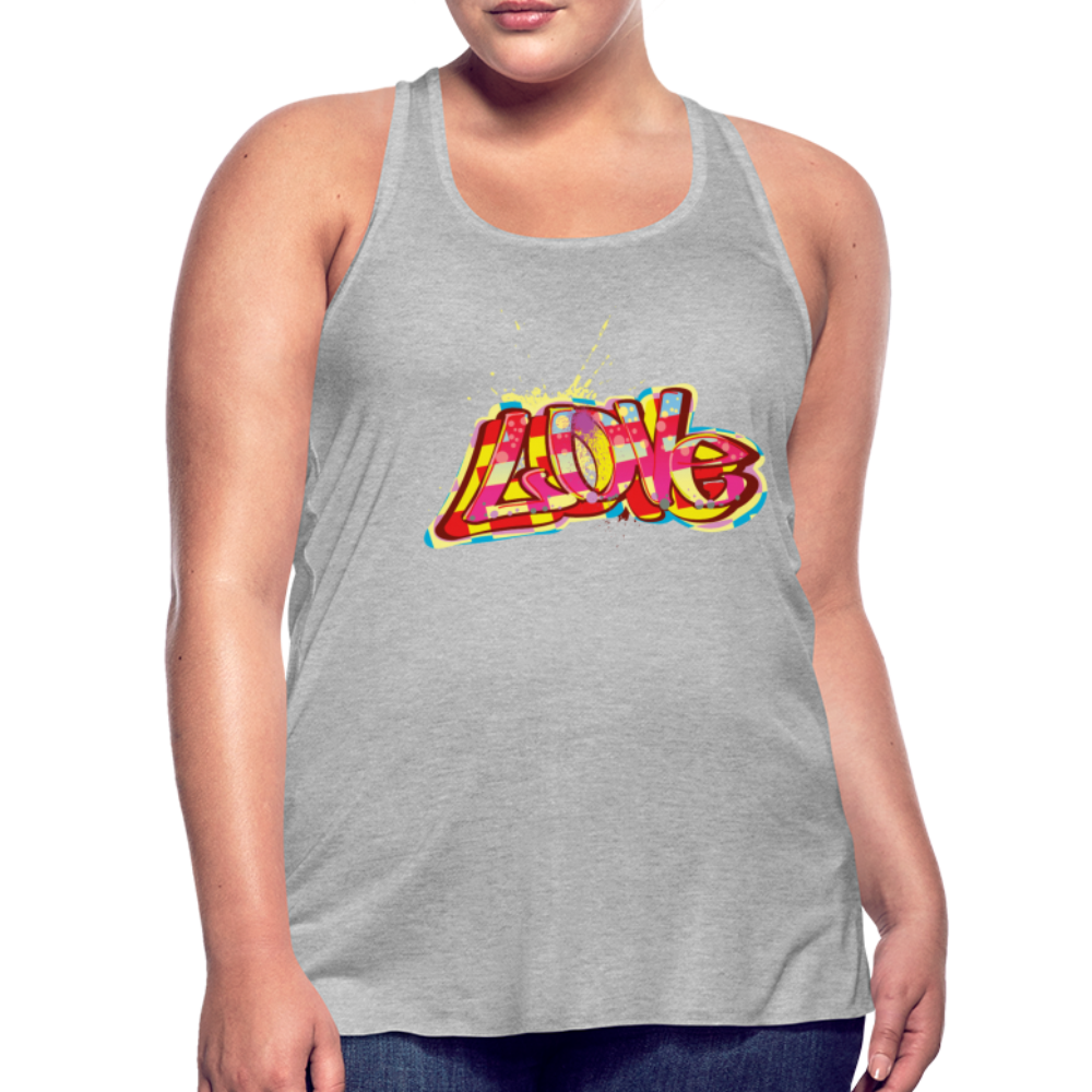 Women's Flowy Tank Top. Love Print Flowy Tank Top. Plus Size Tank for Her. Graphic Tank for Women - heather gray