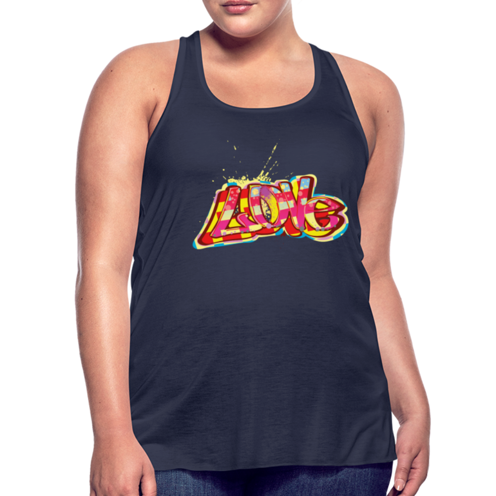 Women's Flowy Tank Top. Love Print Flowy Tank Top. Plus Size Tank for Her. Graphic Tank for Women - navy