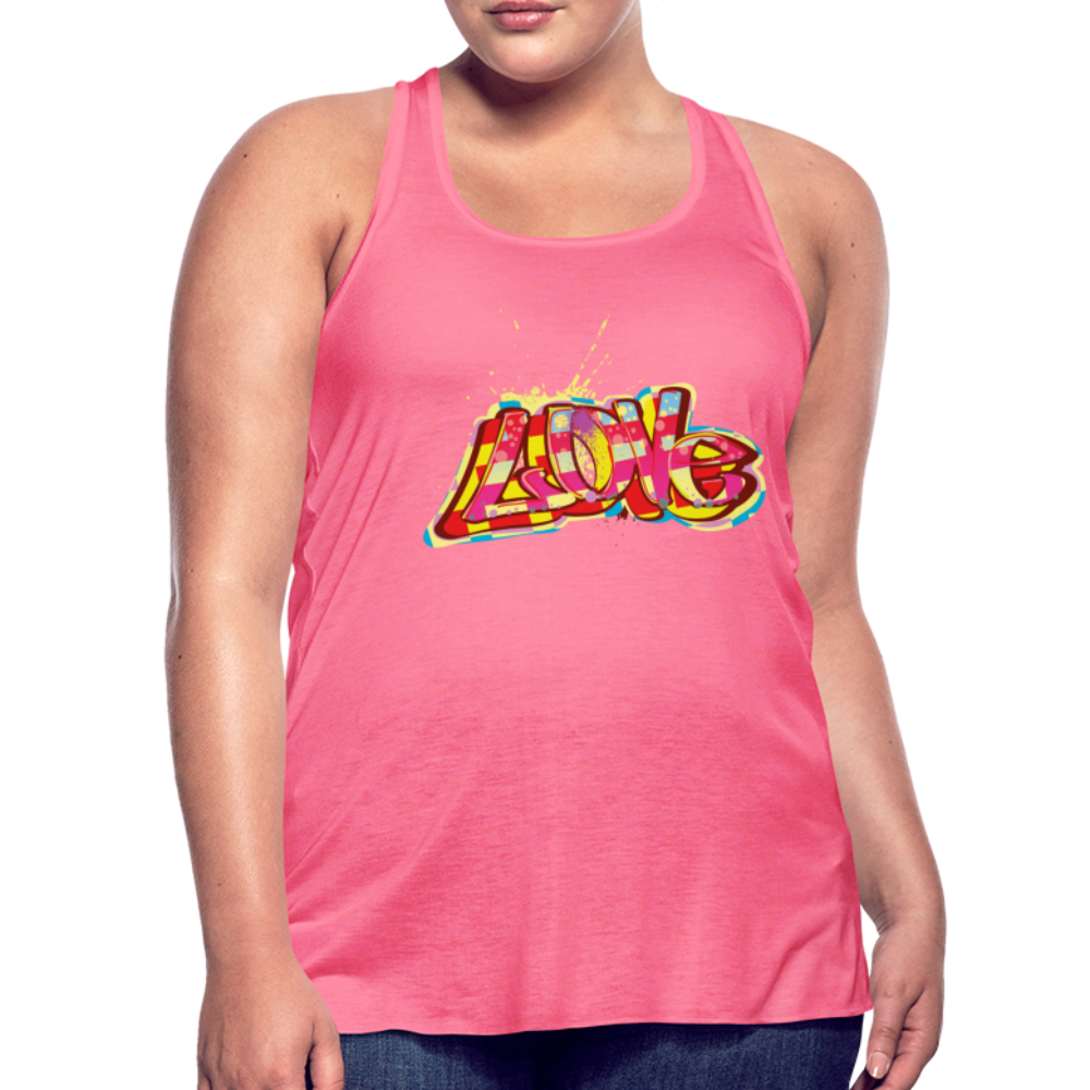 Women's Flowy Tank Top. Love Print Flowy Tank Top. Plus Size Tank for Her. Graphic Tank for Women - neon pink