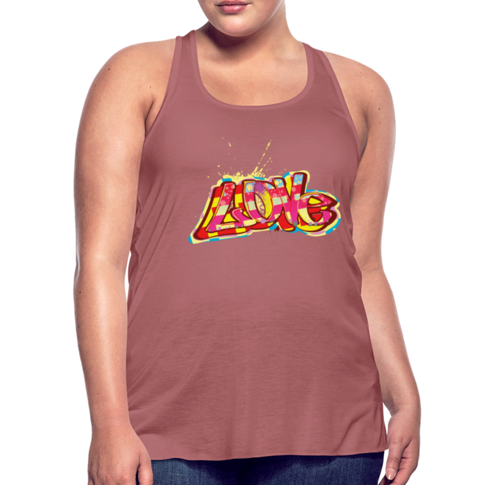 Women's Flowy Tank Top. Love Print Flowy Tank Top. Plus Size Tank for Her. Graphic Tank for Women - mauve