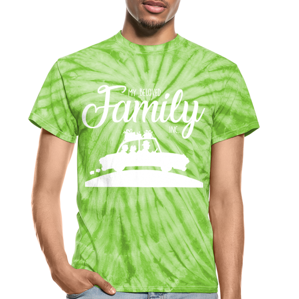 My Beloved Family Unisex Tie Dye T-Shirt. Fathers Day Gift for Dad. Happy Fathers Day Gift for Him. Gift for Men. Family Vacation Trendy T Shirt - spider lime green