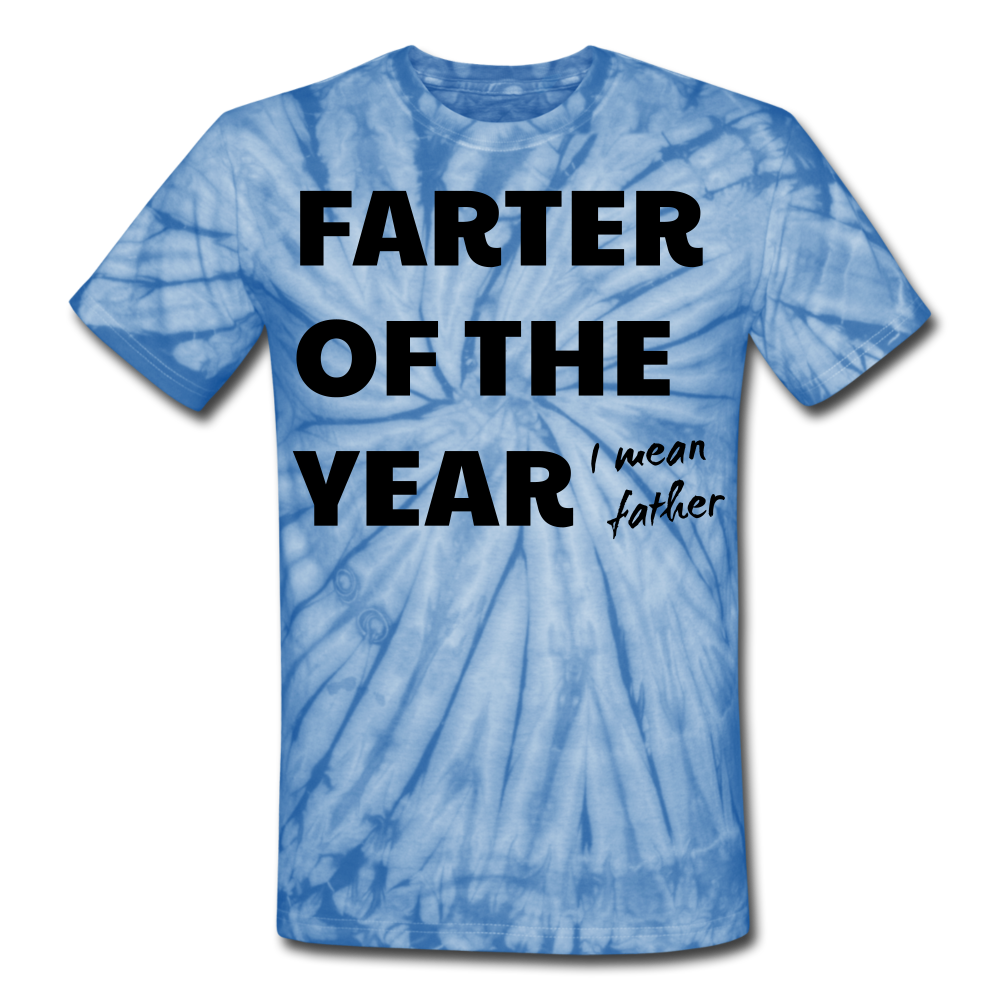 Personalized Funny Fathers Day T Shirt. Custom-Made Unisex Tie Dye T-Shirt for Men. Customizable Birthday Gift for Fathers. Hilarious Custom Shirt for Him - spider baby blue