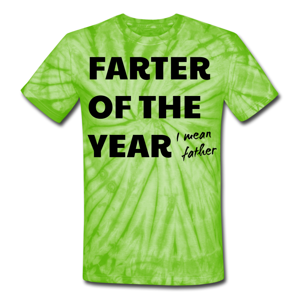 Personalized Funny Fathers Day T Shirt. Custom-Made Unisex Tie Dye T-Shirt for Men. Customizable Birthday Gift for Fathers. Hilarious Custom Shirt for Him - spider lime green
