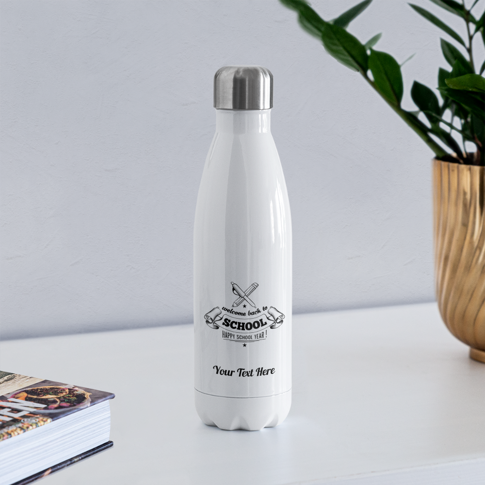 Personalized Insulated Stainless Steel Water Bottle-Turquoise, Pink, Gold and Silver Glitter, White, Silver Colors. DIY Customizable Water Bottle. Back to School Water Bottle. Custom Gifts-Drinkware - white