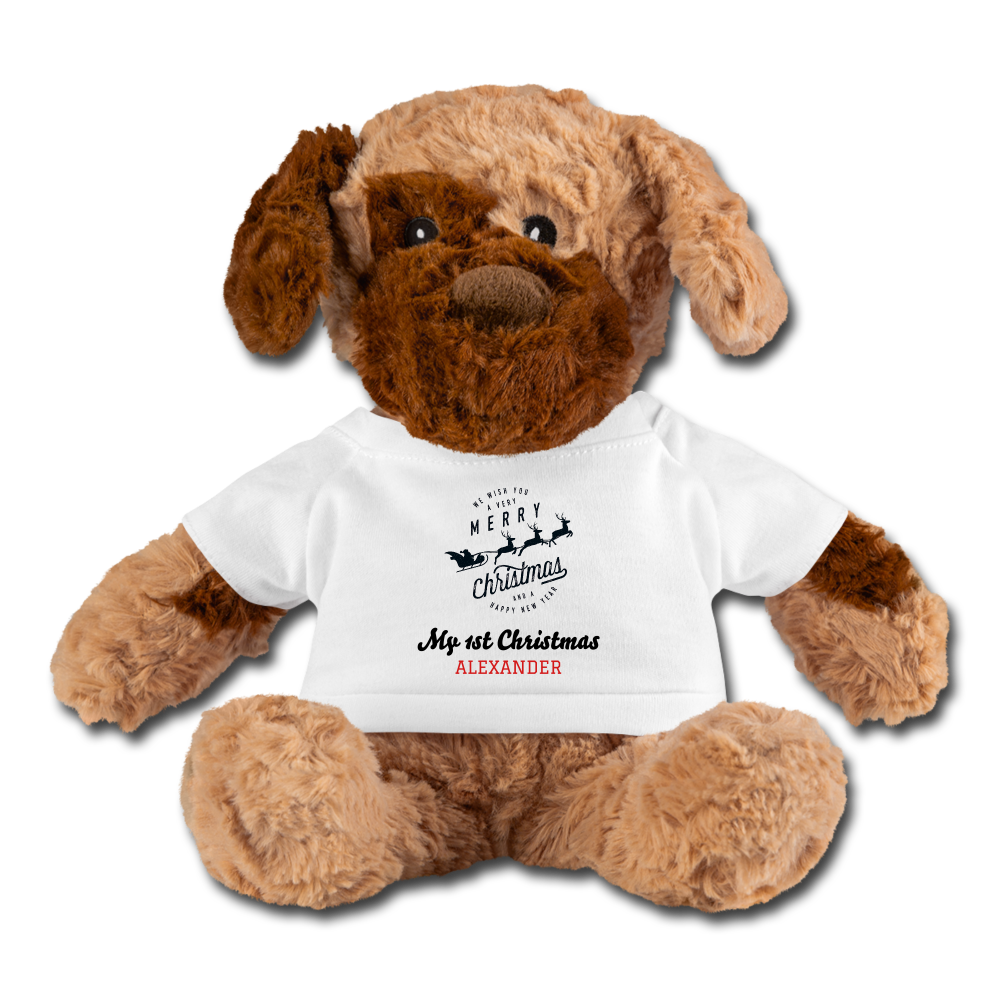 Personalized Soft Toy Teddy Dog. Name Custom Christmas Gift for Infants, Toddlers and Kids. Personalized Gift for Children - white