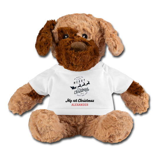 Personalized Soft Toy Teddy Dog. Name Custom Christmas Gift for Infants, Toddlers and Kids. Personalized Gift for Children - white