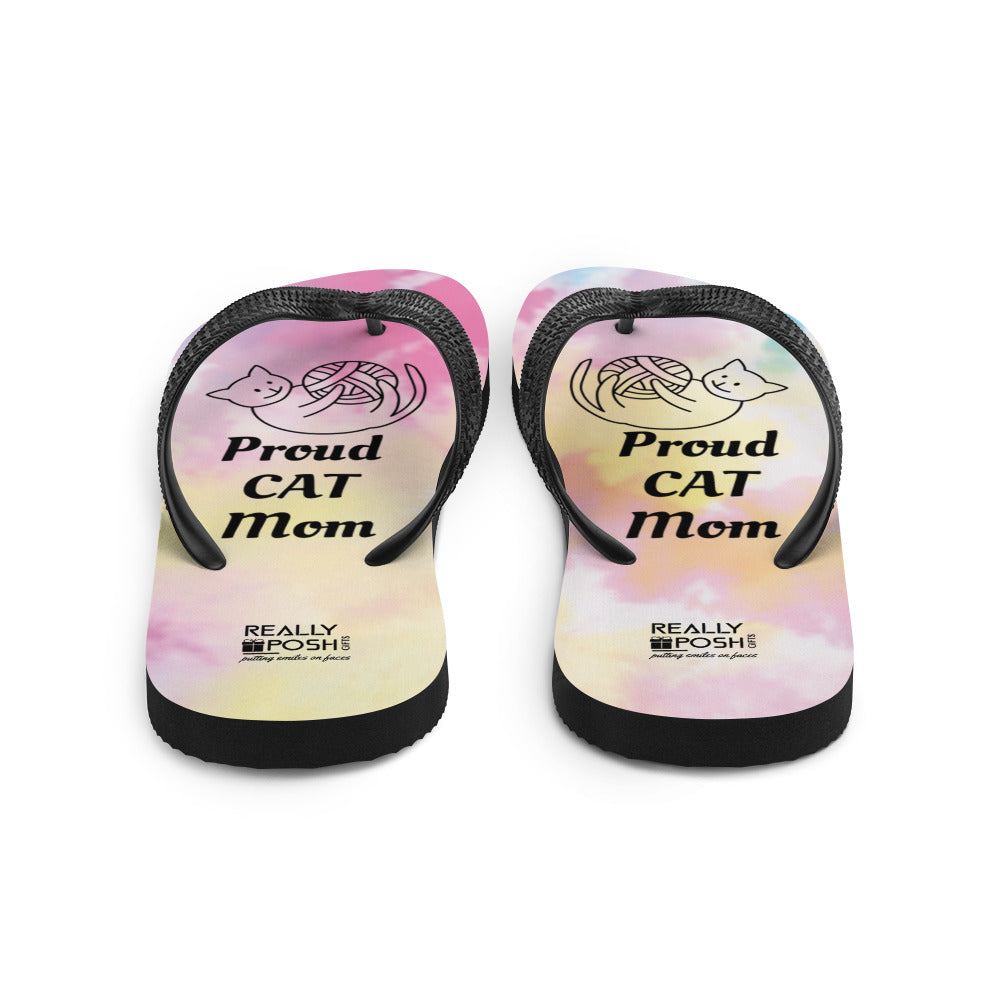 Cat Mom Fabric-Lined Flip-Flops for Summer Beaches and Swimming Pools