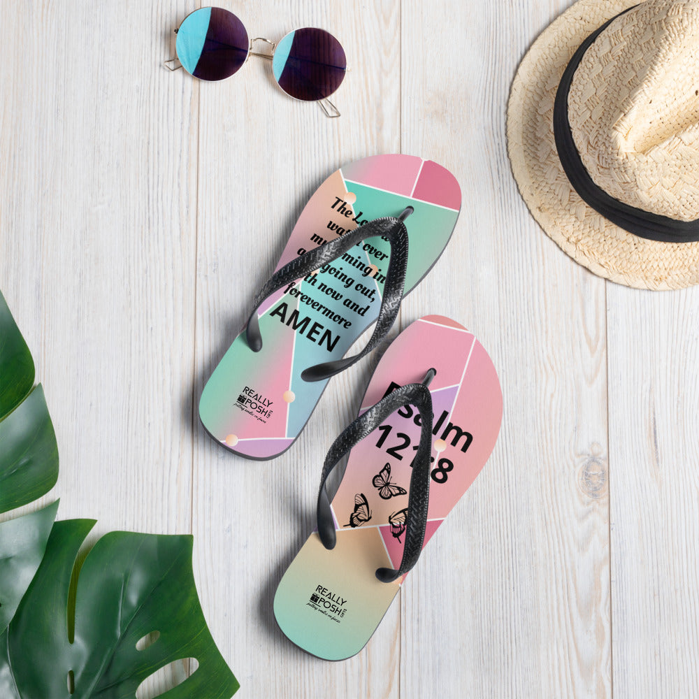 Christian Scripture Fabric-Lined Flip-Flops for Summer Beaches and Swimming Pools