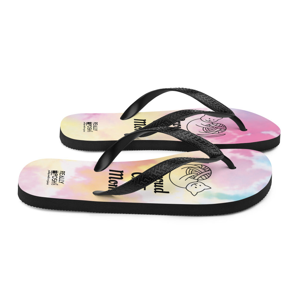 Cat Mom Fabric-Lined Flip-Flops for Summer Beaches and Swimming Pools