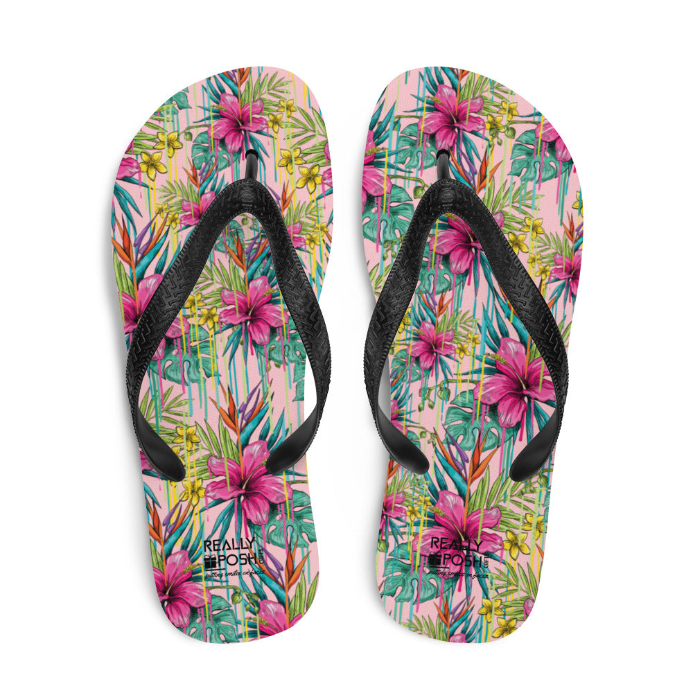 Luxe Spring Flower Fabric-Lined Flip-Flops for Summer Beaches and Swimming Pools