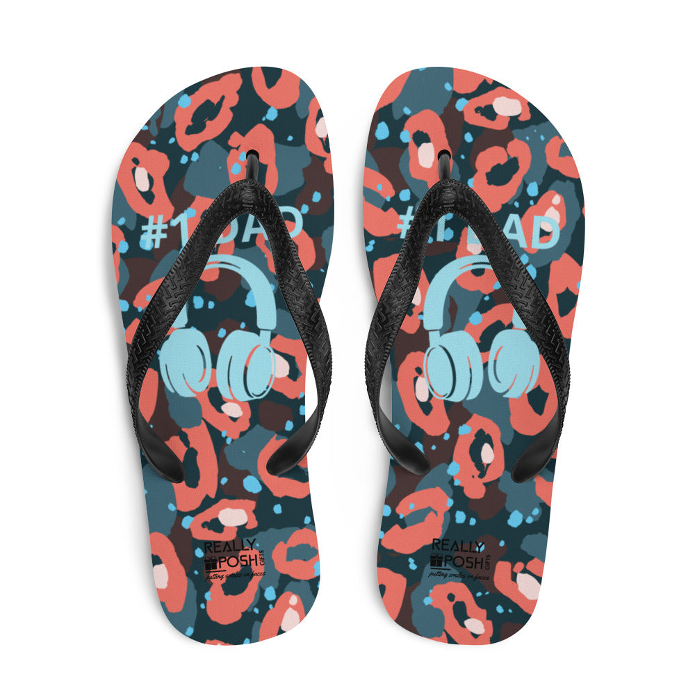 Number One Dad Flip Flop. Custom Flip-Flops for Fathers. Animal Print Summer Beach Flip Flop Slippers. Flat Sole Bathroom Slippers. Comfy Handmade Slip On for Dads. Gift for Fathers Day