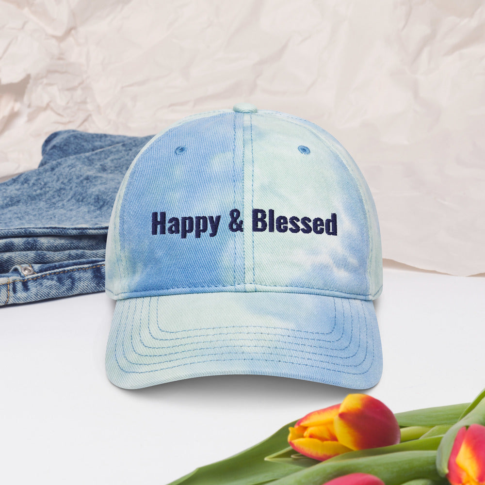 Personalized Happy and Blessed Embroidery Tie Dye Hat. DIY Customized Hat. Trendy and Classic Tie Dye Hat for Summer Heat Shield. Cotton Unisex Head Dress. Hat Gift for Him and Her- Varieties