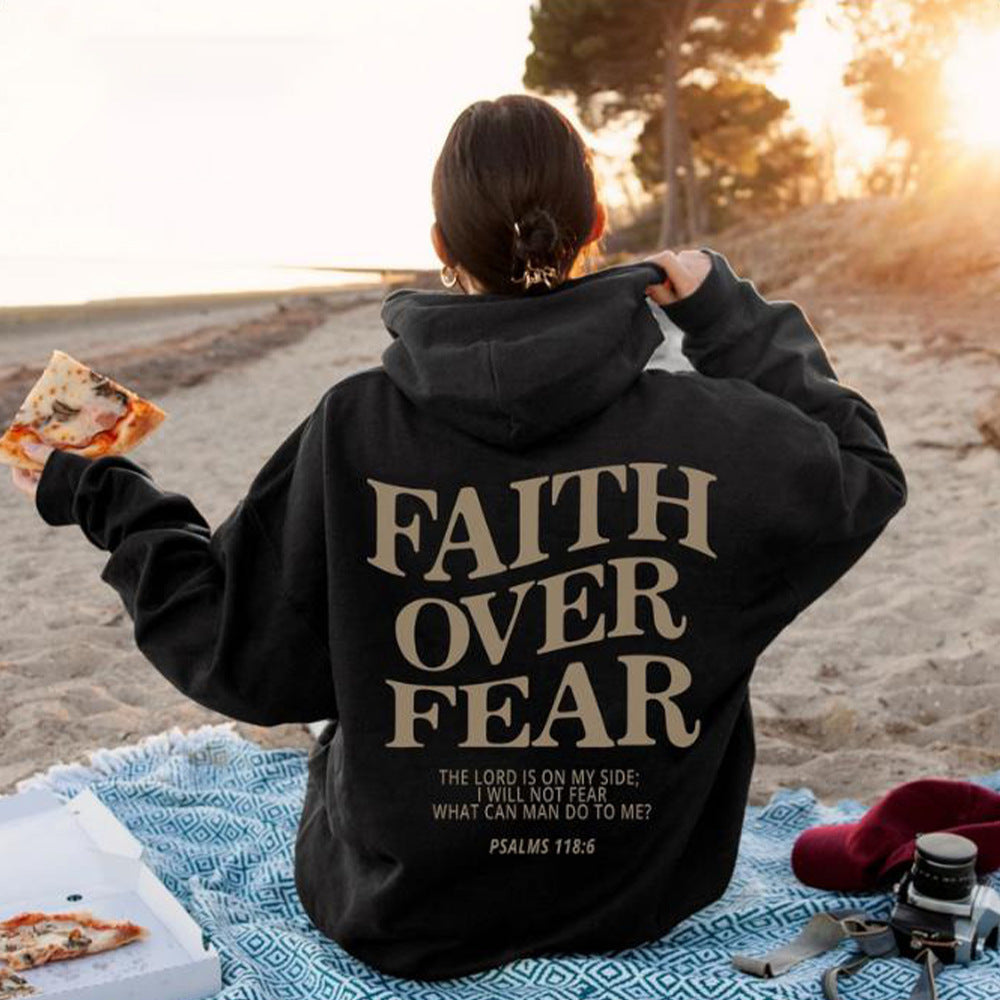 Printed Sweatshirt Hoodie For  Men And Women- Faith Over Fear