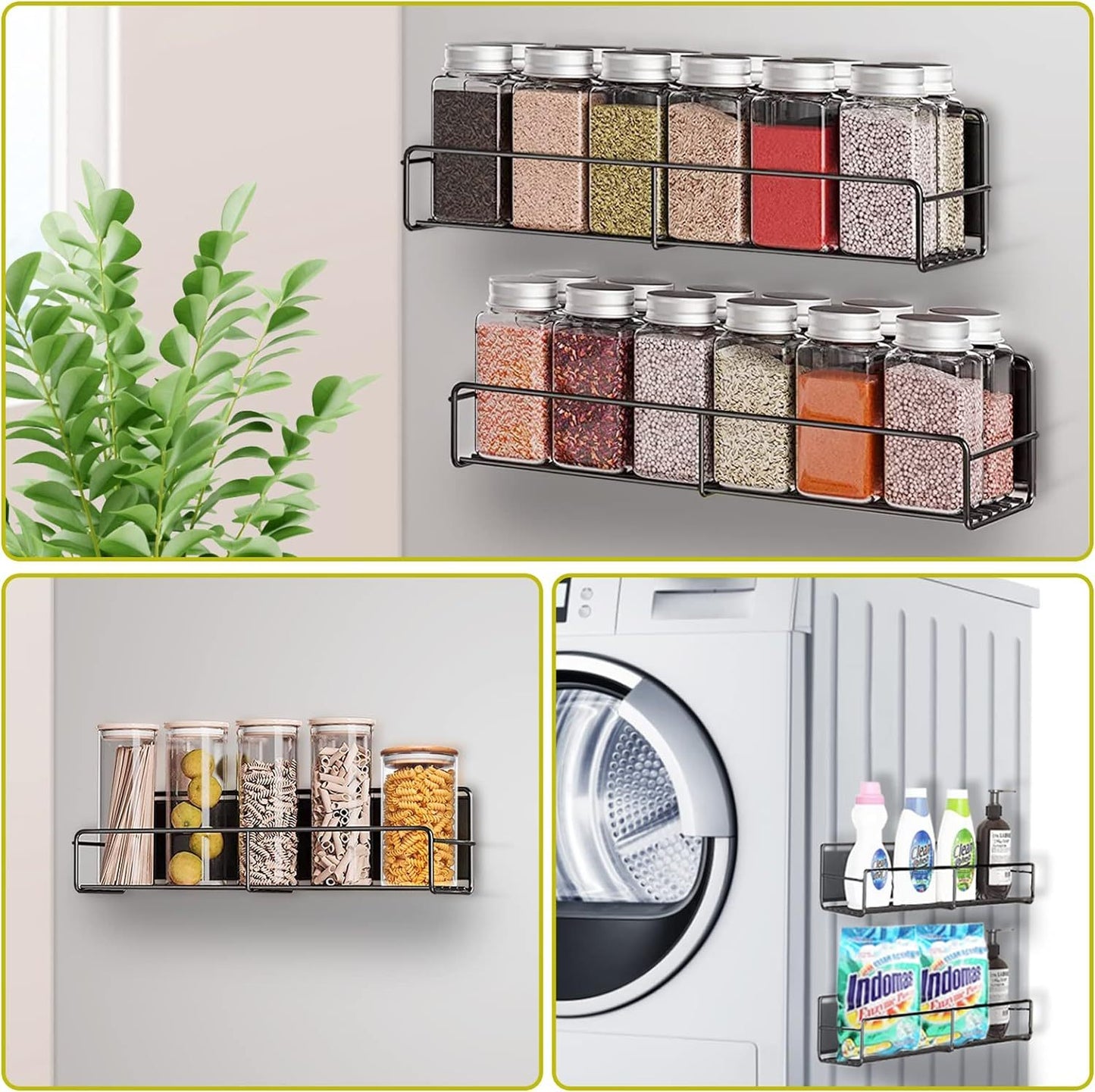 4-Pack Magnetic Shelf Organizer for Kitchen Fridge, Microwave, and Oven