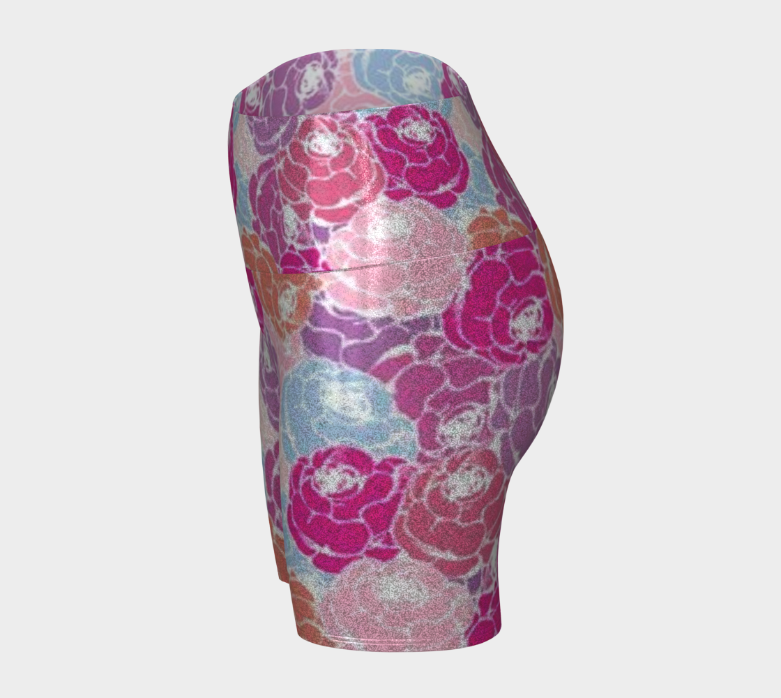 Custom Handsewn Glitter Sport and Fitness Shorts for Women,  Teen Girls, and Moms-Rose Bouquets Pattern, Made In Canada