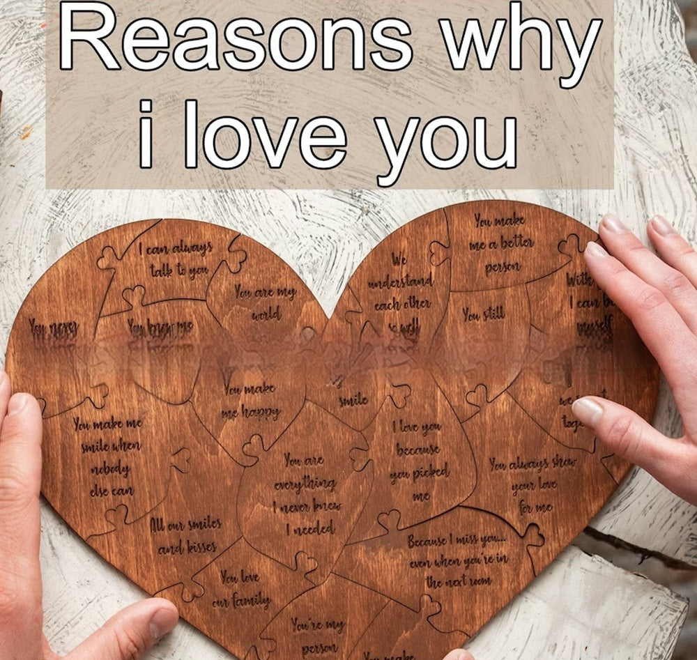 Reasons Why I Love You Wooden Heart Puzzle Romantic Love Jigsaw Puzzle for Wedding Anniversary, Wife and Husband Birthday Gifts, Valentine's Day Gift