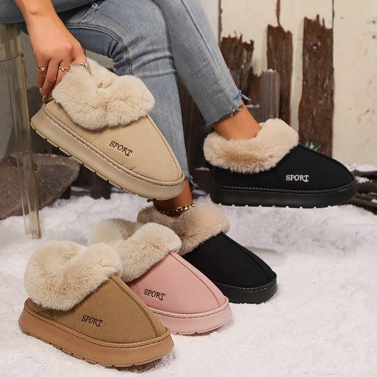 Women's Non-Slip Platform Slippers Shoes With Faux Fur Lining