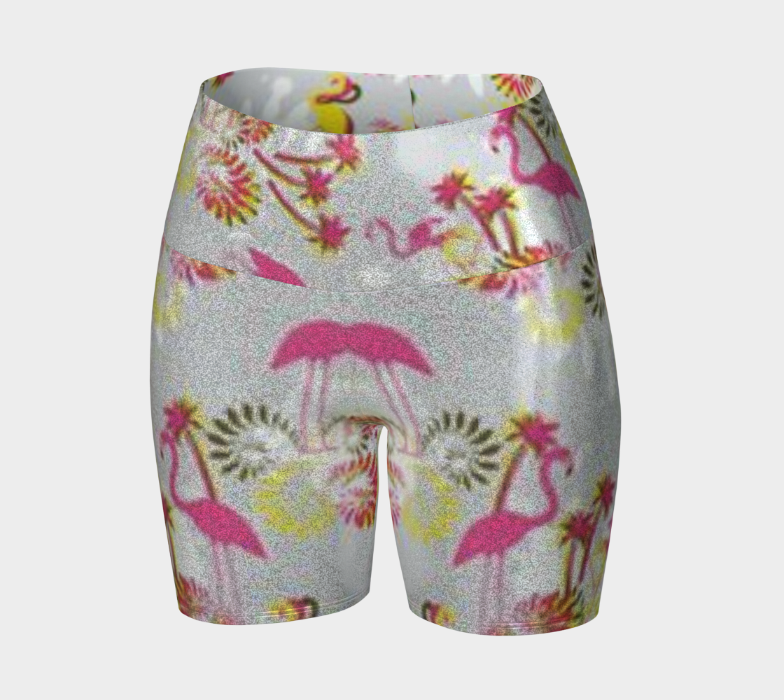 Custom Handsewn Glitter Sport and Fitness Shorts for Women,  Teen Girls, and Moms-Pink Flamingo Pattern, Made In Canada
