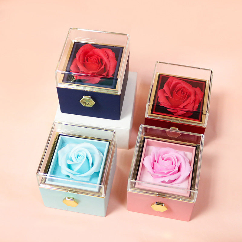 Rotating Rose Flower Jewelry Packaging Gift Box- Valentine's Day Gift For Women, Wife, Daughter, Girlfriend, BFF