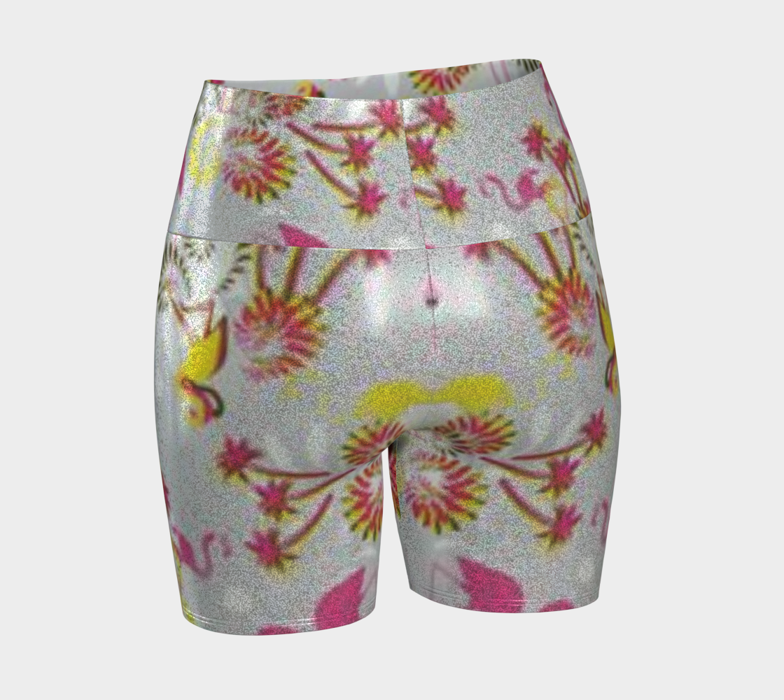 Custom Handsewn Glitter Sport and Fitness Shorts for Women,  Teen Girls, and Moms-Pink Flamingo Pattern, Made In Canada