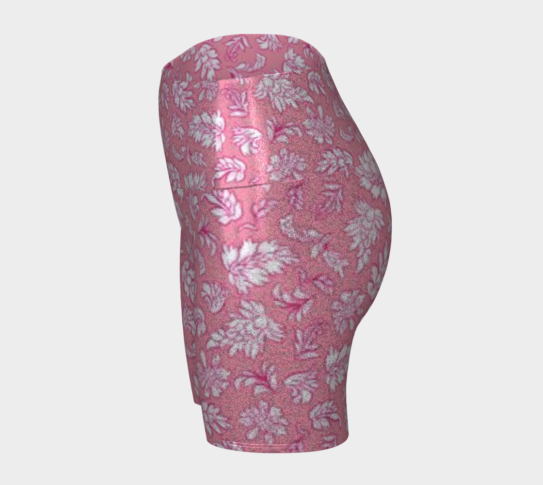 Custom Handsewn Glitter Sport and Fitness Shorts for Women,  Teen Girls, and Moms-Rose Leaves Pattern, Made In Canada