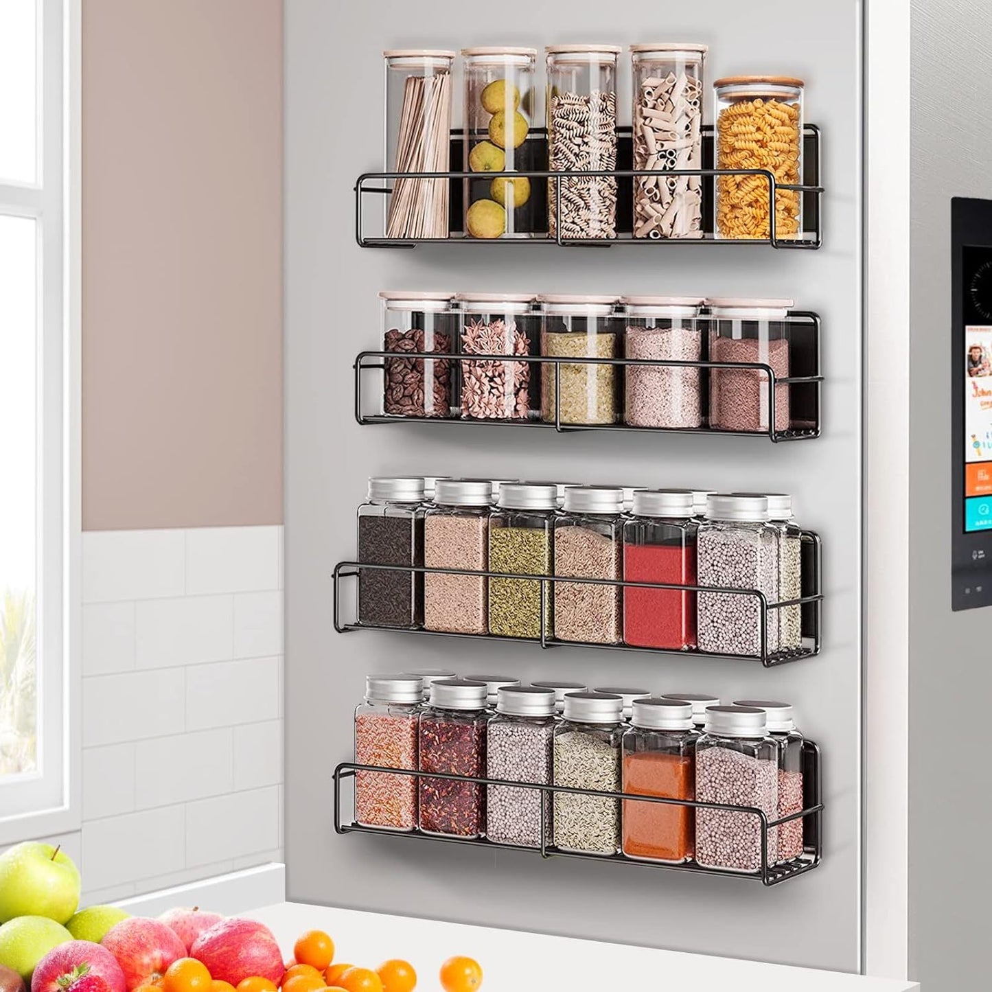 4-Pack Magnetic Shelf Organizer for Kitchen Fridge, Microwave, and Oven