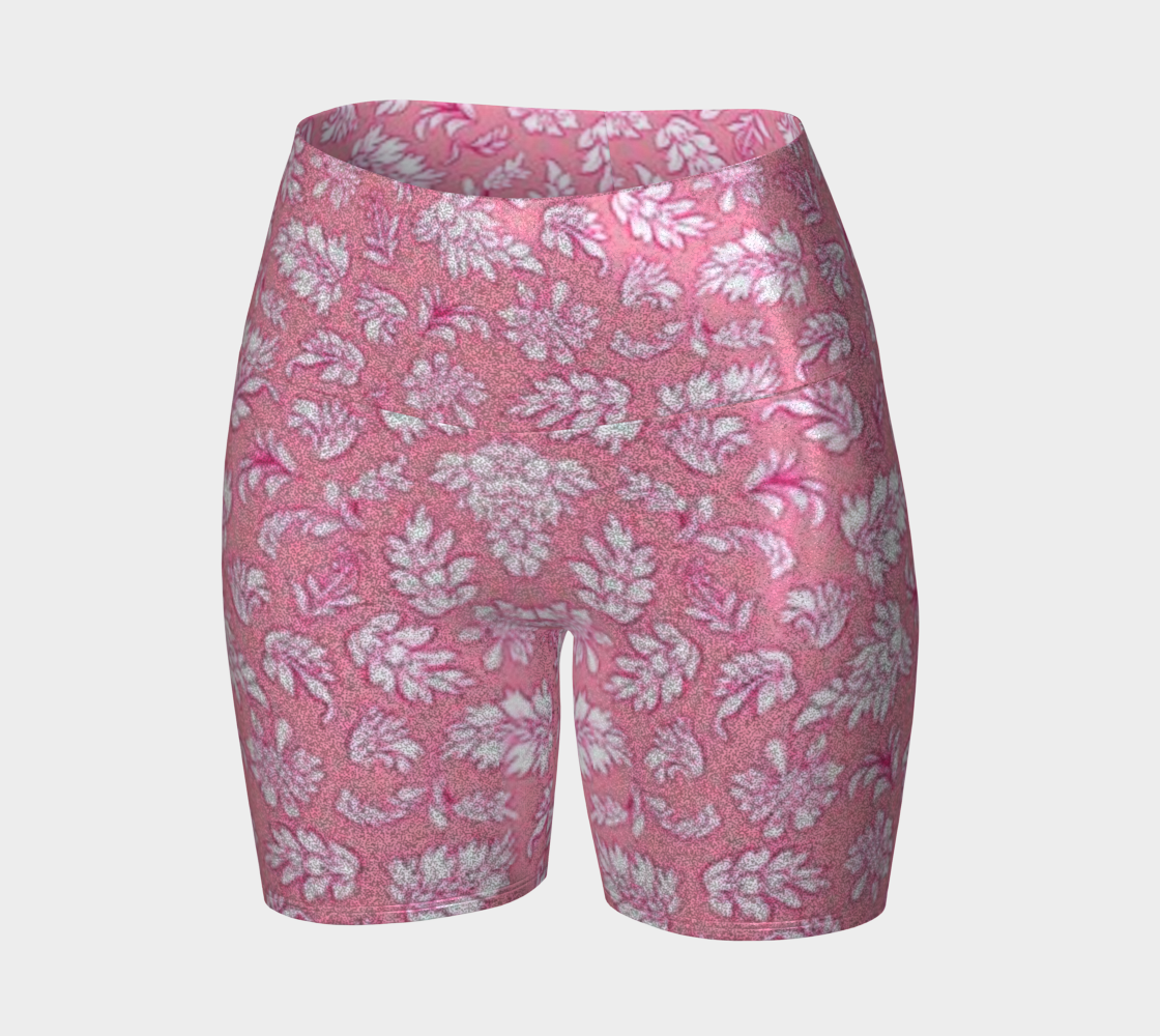 Custom Handsewn Glitter Sport and Fitness Shorts for Women,  Teen Girls, and Moms-Rose Leaves Pattern, Made In Canada