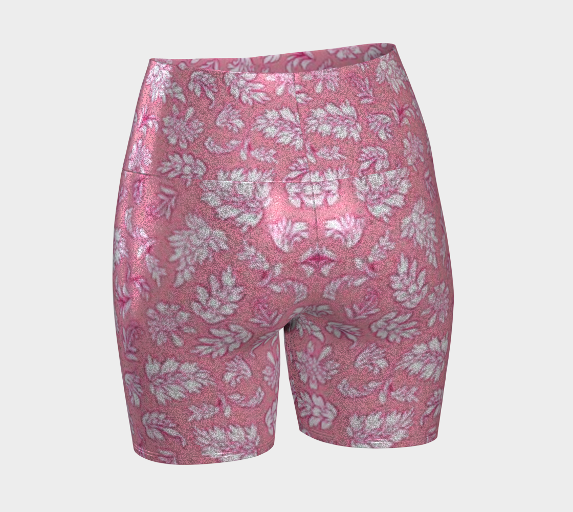 Custom Handsewn Glitter Sport and Fitness Shorts for Women,  Teen Girls, and Moms-Rose Leaves Pattern, Made In Canada
