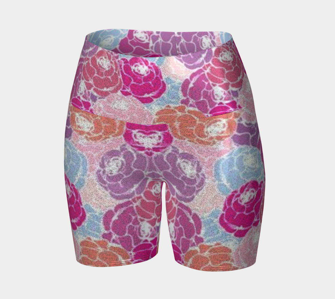 Custom Handsewn Glitter Sport and Fitness Shorts for Women,  Teen Girls, and Moms-Rose Bouquets Pattern, Made In Canada