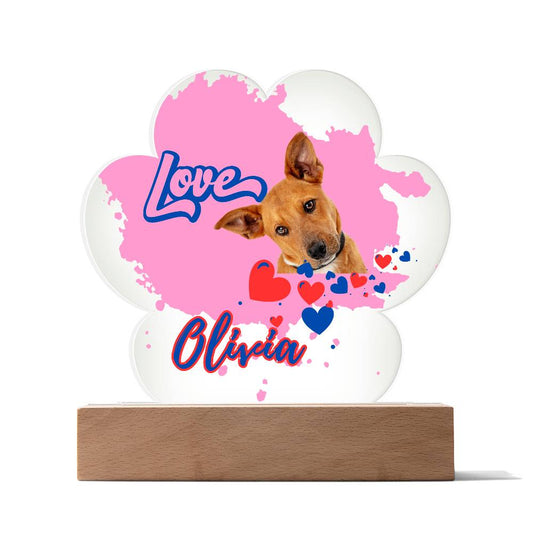 Personalized Paw Acrylic Plaque Decor. Pet Lover, Cat, Dog, Mom and Dad Photo Gif