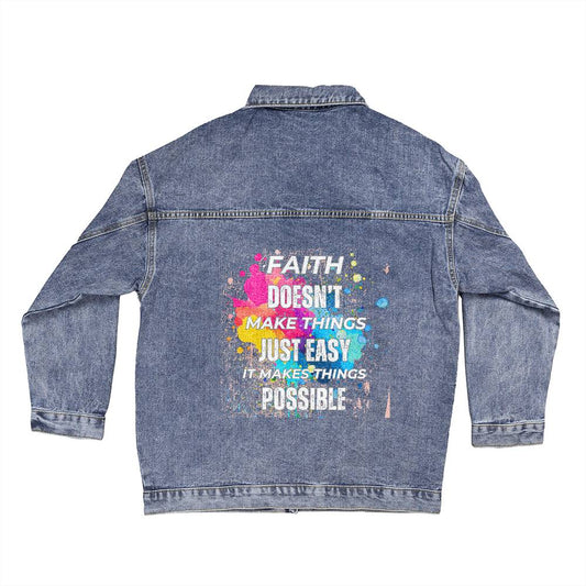 Oversized Denim Printed Women Jacket- Personalized Back Print