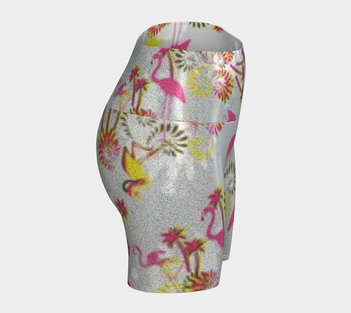 Custom Handsewn Glitter Sport and Fitness Shorts for Women,  Teen Girls, and Moms-Pink Flamingo Pattern, Made In Canada