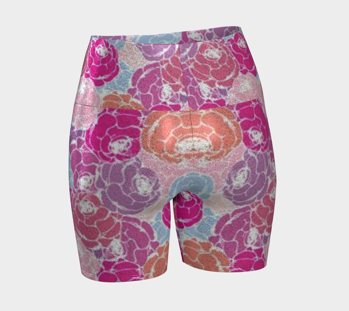 Custom Handsewn Glitter Sport and Fitness Shorts for Women,  Teen Girls, and Moms-Rose Bouquets Pattern, Made In Canada