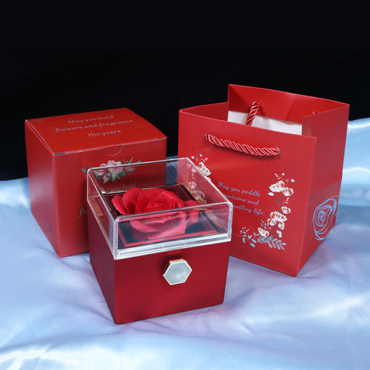 Rotating Rose Flower Jewelry Packaging Gift Box- Valentine's Day Gift For Women, Wife, Daughter, Girlfriend, BFF