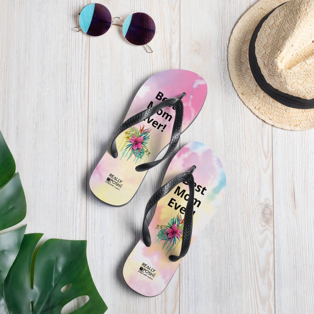 Best Mom Ever Flip - Flops. Fabric Lined Slippers. Happy Mothers Day Gift. Mothers Day Gift for Moms, Grandmas, Daughters, New and Expectant Moms, Step Moms, In - laws - reallyposhgifts