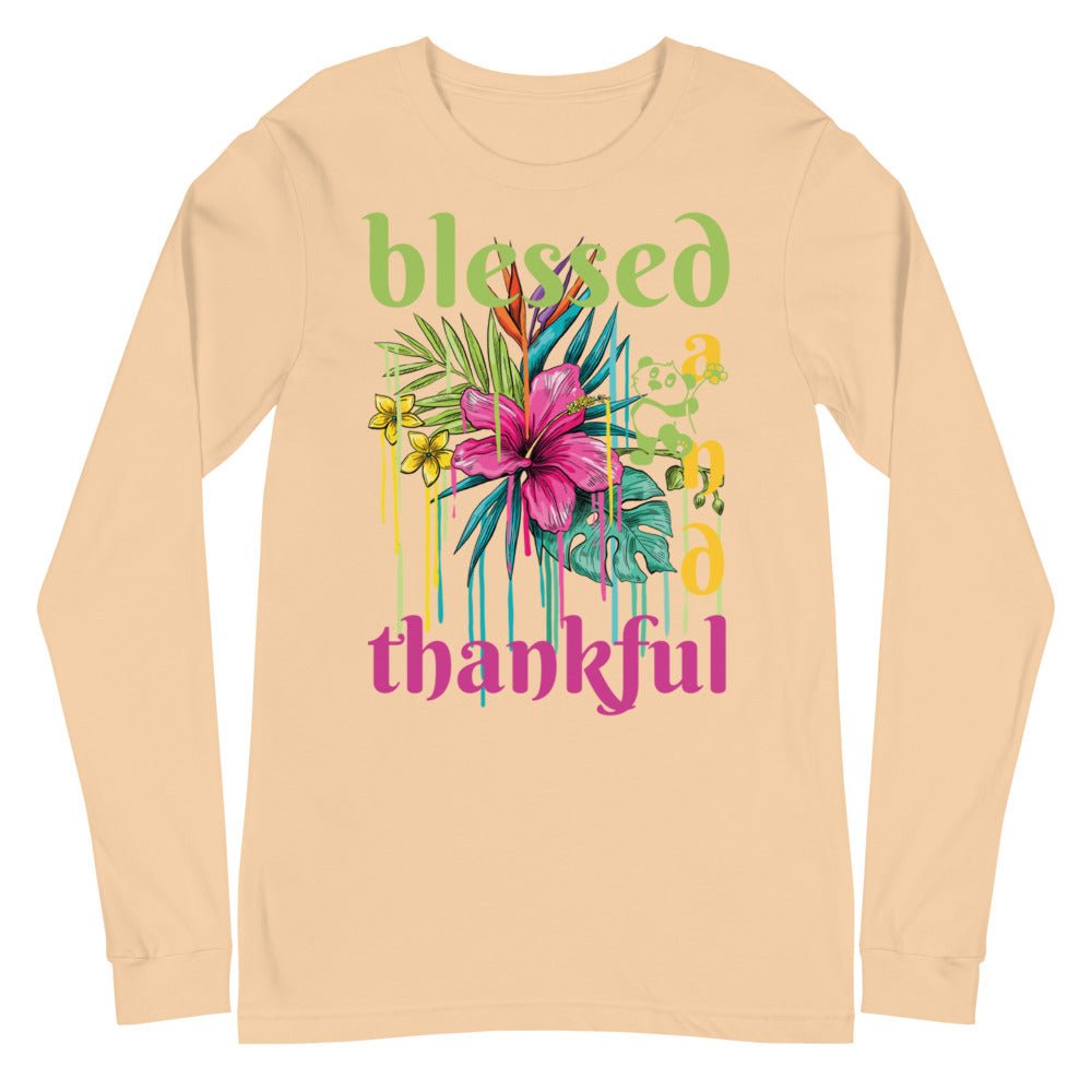 Blessed and Thankful Unisex Long Sleeve Tee. Thanksgiving T Shirt. Gifts for Friends and Loved Ones. Holiday Gifts for Women and Men. Tees for Every Occasion - reallyposhgifts