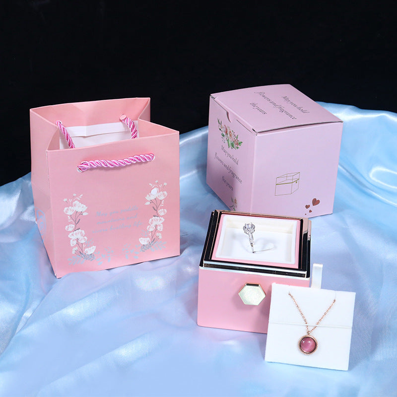 Rotating Rose Flower Jewelry Packaging Gift Box- Valentine's Day Gift For Women, Wife, Daughter, Girlfriend, BFF